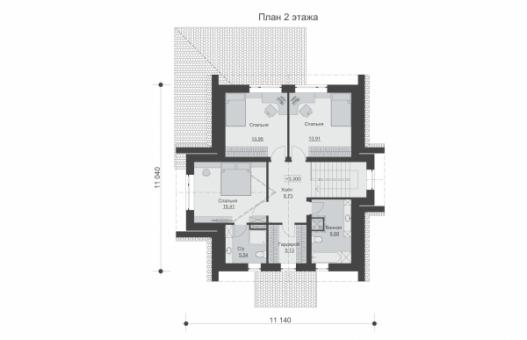 Одноэтажный дом с мансардой, тремя спальнями и террасой